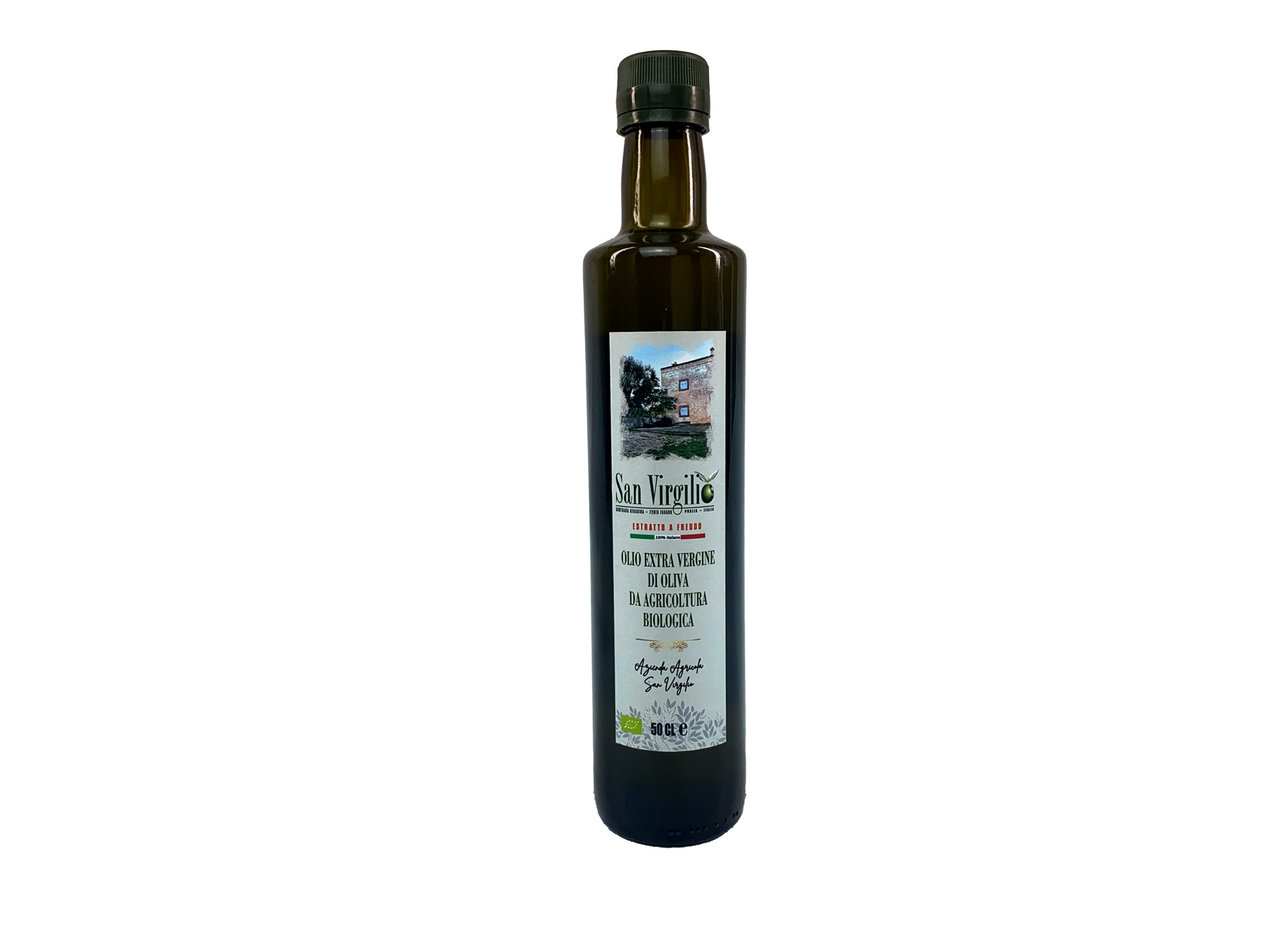 Olio Extra Vergine di Oliva Biologico San Virgilio in bottiglia di vetro da 0.5 litri - prodotto artigianale della Puglia